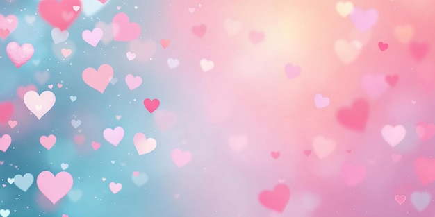 Fondo pastel abstracto con formas flotantes de corazones rosados y blancos