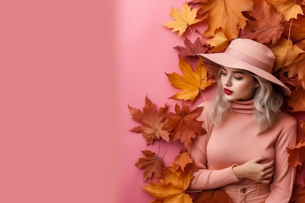 Fondo de pastel de concepto de otoño de moda colorida con espacio de copia AI generativo