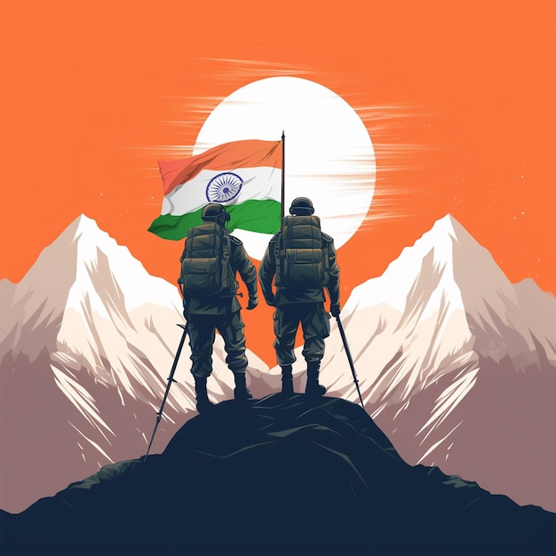 Fondo patriótico indio con el hombre del ejército indio que sostiene la bandera