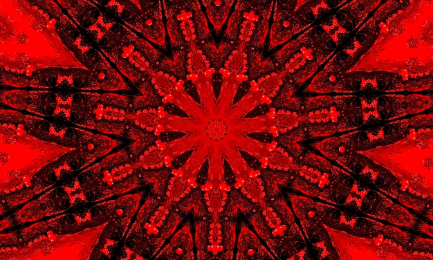 Un fondo de patrón de caleidoscopio floral rojo brillante.