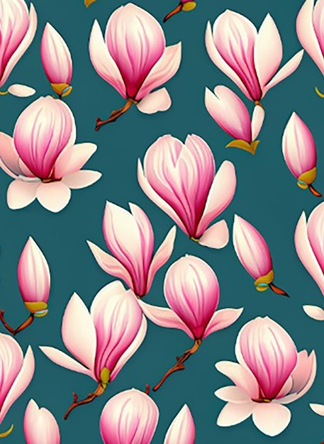 Fondo de patrón sin costuras con un delicado patrón de flores de magnolia en flor en suaves tonos pastel contra un telón de fondo sereno