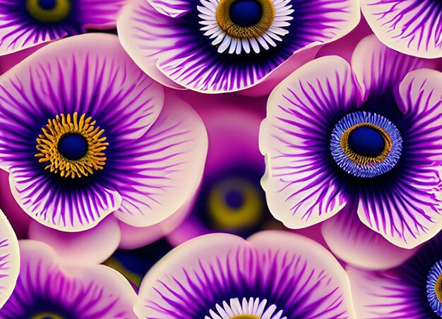 Fondo de patrón sin costuras que muestra una mezcla de delicadas e intrincadas flores de anemona con sus pétalos vibrantes y centros llamativos