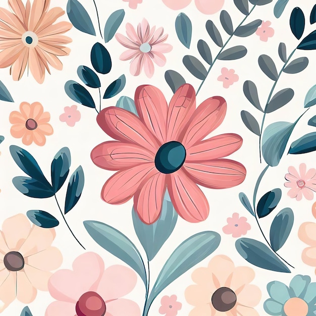 Foto fondo de patrón floral de ilustración de flor con ia