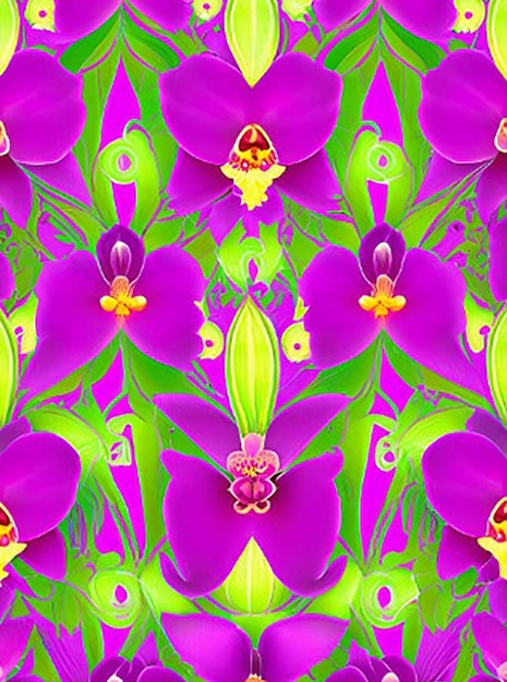 Fondo de patrón floral transparente que muestra elegantes orquídeas dispuestas en un diseño simétrico