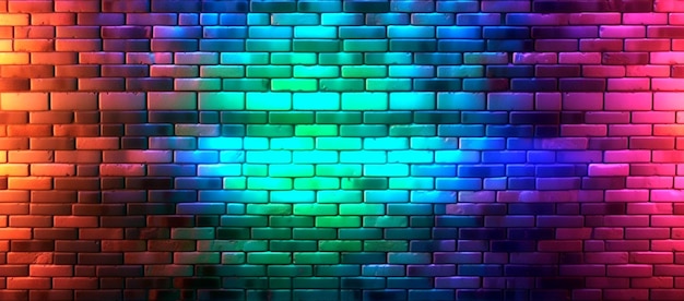 Fondo de patrón de pared de ladrillo con coloridas luces de neón futuristas