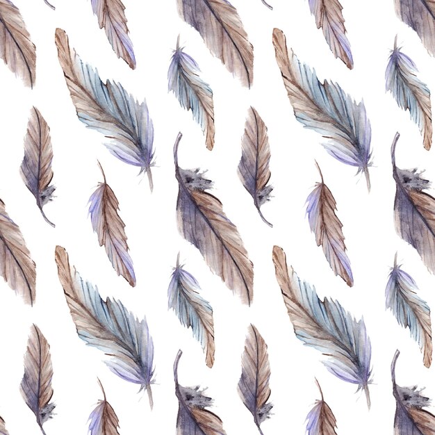 Fondo de patrones sin fisuras de boho étnico de plumas de acuarela