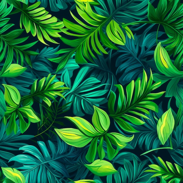 Fondo de patrones sin fisuras de hojas tropicales verdes