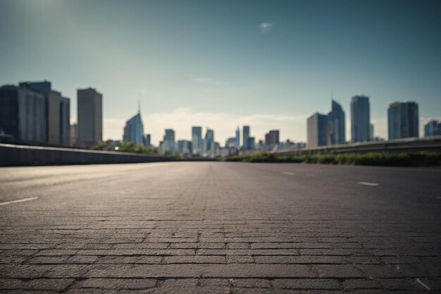 Foto fondo del pavimento de asfalto y el horizonte del paisaje arquitectónico urbano