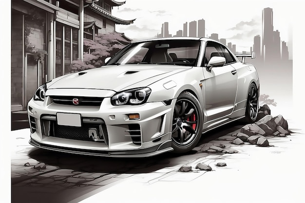 Fondo de la pegatina del horizonte del Nissan gtr34