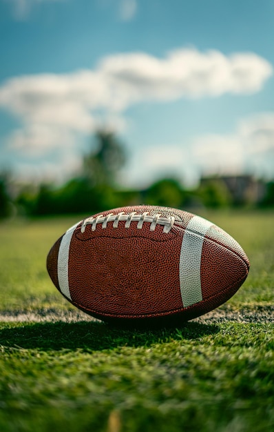 Foto fondo de pelota de fútbol americano sobre el césped