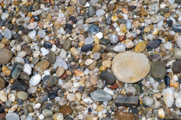 Fondo de pequeños guijarros y piedras en la orilla del mar o en el jardín