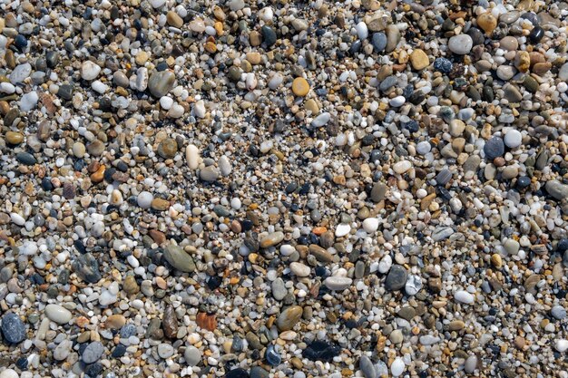 Fondo de pequeños guijarros y piedras en la orilla del mar o en el jardín