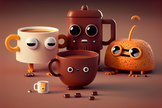 Fondo de un personaje de café lindo 3D