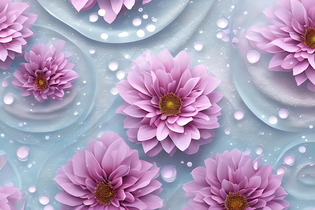 Fondo de pétalos de círculos de agua composición rosa realista con brillo y flores de sakura