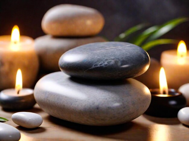 Un fondo con piedra de masaje y varios elementos de spa relajantes