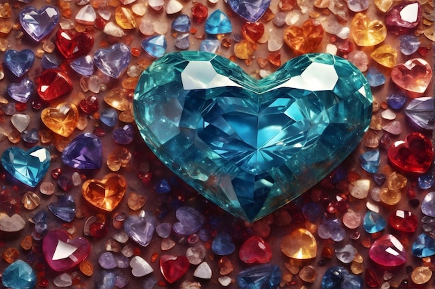 Fondo de piedra preciosa del corazón de cristal Fondo de piedra preciosa del corazón del corazón del cristal Fondo de corazón de cristal AI generativo