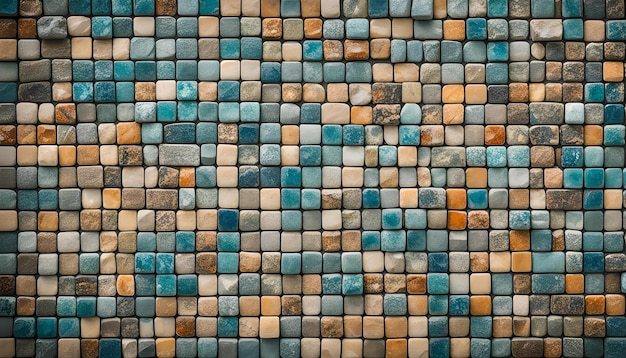 Fondo de piedra con textura de azulejos envejecidos patrón de cubo de mosaico de cerámica cuadrado