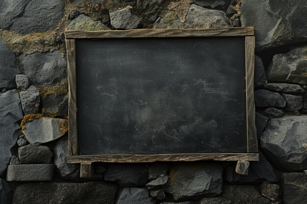 Foto el fondo de piedra texturizado mejora el primer plano de la pizarra en blanco