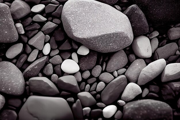 Fondo de piedras de guijarros coloridas tono negro y blanco IA generativa