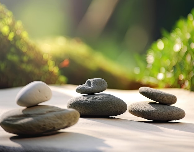 Fondo de piedras de guijarros de equilibrio Mediación tranquila y relajación en el jardín zen Ai generativo