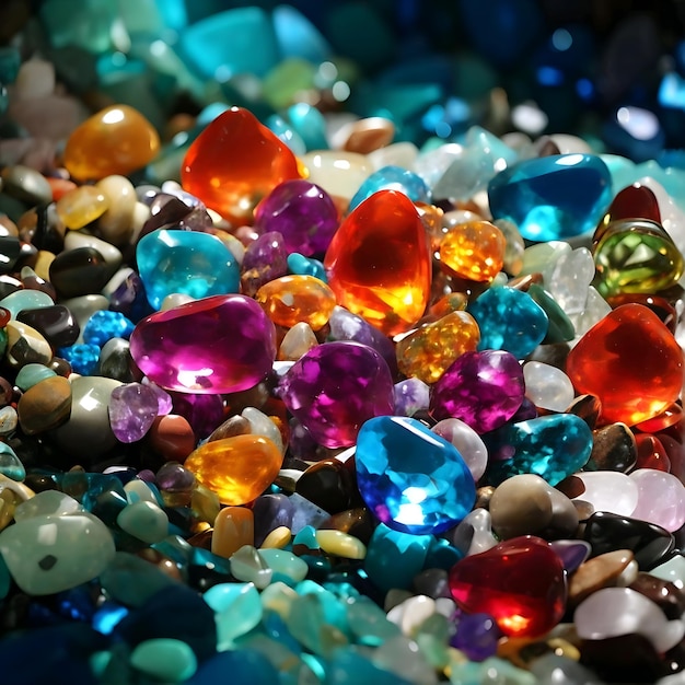Foto fondo con piedras preciosas de colores bajo el agua
