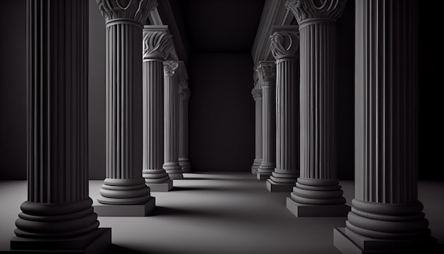 Fondo de pilares de pasillo negro de renderizado 3d