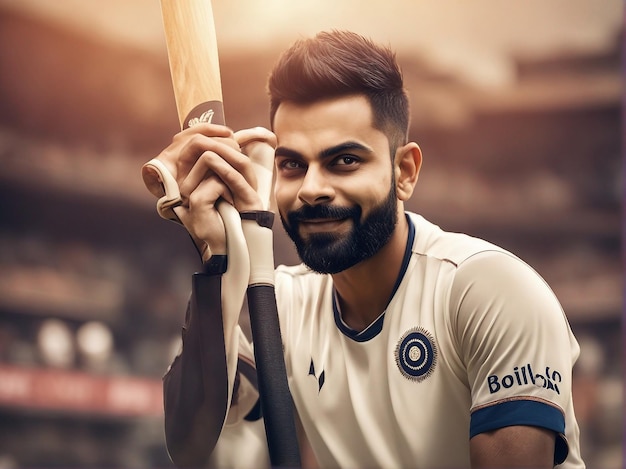 Fondo de pincel de jugador de críquet indio Virat Kohli generado por IA