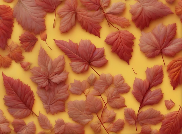 Fondo pintado floral otoñal que muestra hojas rojas y amarillas en un estilo volumétrico que utiliza la paleta de colores Pantone Generativo AI generado