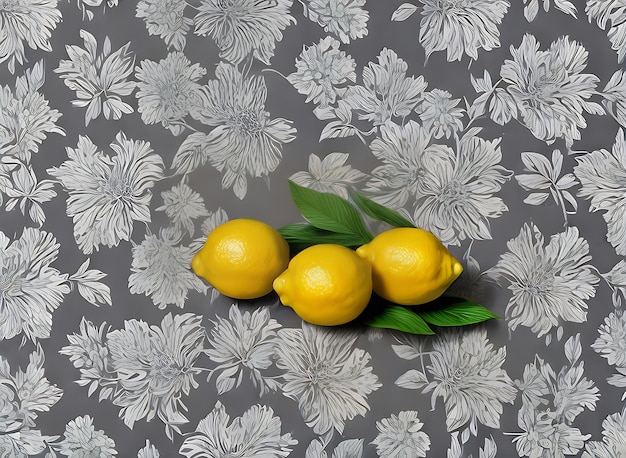 Fondo pintado con flores que presenta vibrantes limones y hojas en estilo de corte de papel con un atractivo esquema de color de duotono Generado por IA generativa