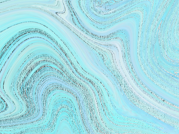 Fondo de pintura abstracta de lienzo de mármol líquido azul menta con textura de rayas y salpicaduras de plata