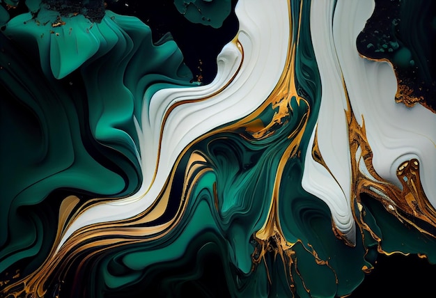 Fondo de pintura de arte fluido abstracto de lujo verde y dorado Arte contemporáneo moderno