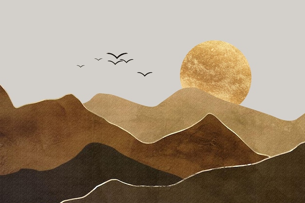 Fondo de pintura de paisaje geométrico abstracto Imagen minimalista dibujada a mano para diseño creativo