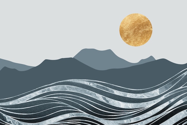 Fondo de pintura de paisaje geométrico abstracto Imagen minimalista dibujada a mano para diseño creativo