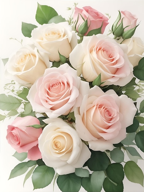 Fondo de pintura de rosas blancas y rosadas