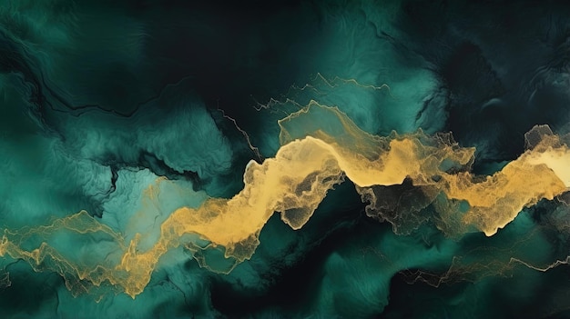 Foto fondo de pintura verde oscuro y dorado abstracto con textura grunge fluida líquida