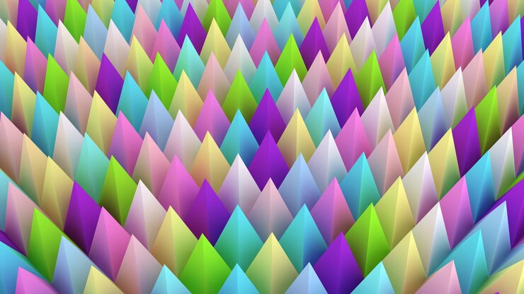 Foto fondo de pirámides holográficas ilustración 3d fondo de pantalla multicolor textura pastel suave picos abstractos objetos afilados fondo de renderizado 3d