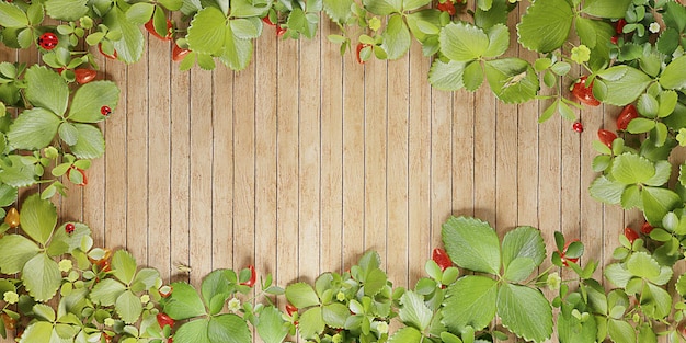 Fondo Piso de madera marco de hoja tablón de estilo vintage cubierto con hojas verdes Tablón con fresco