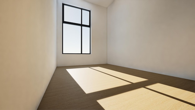 Fondo de piso de madera con renderizado 3d de ventana de luz solar