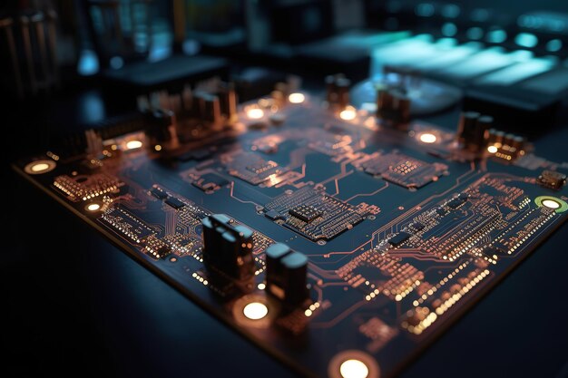 Fondo de placa de circuito de computadora Chips procesador con leds Generativo ai