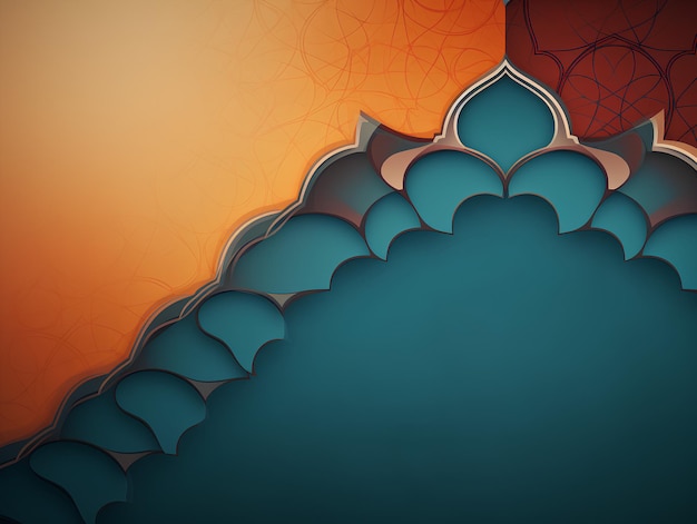 fondo plano azul y naranja con adorno islámico
