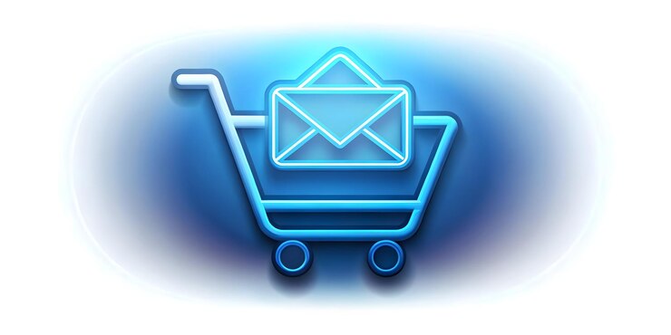 Foto fondo plano brillante con icono de carrito de compras flotante y notificaciones de correo electrónico brillantes para cyber mo