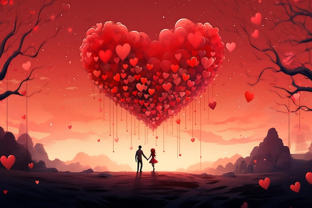 El fondo plano de la ilustración de San Valentín creado con inteligencia artificial