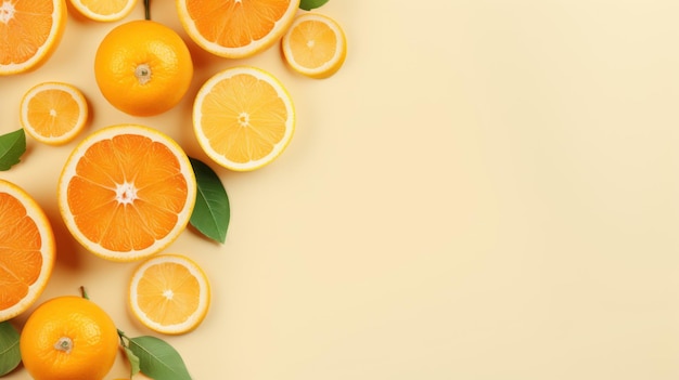 Fondo plano minimalista de frutas naranjas generado por IA