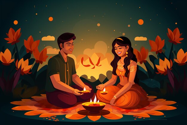 Fondo plano vectorial para la celebración del feliz festival Diwali.