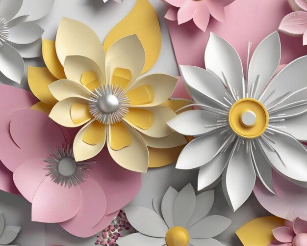 fondo de plantilla floral 3D amarillo y rosa