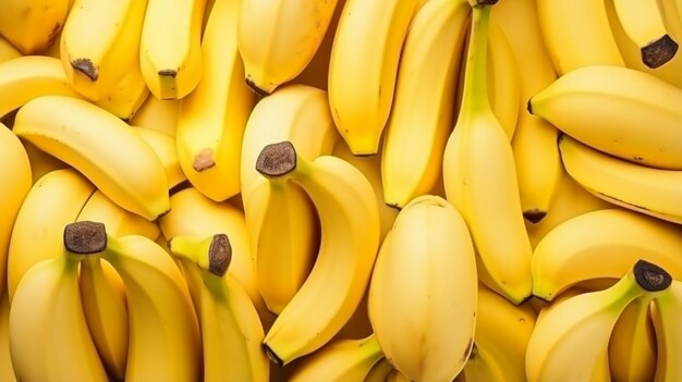 fondo de plátanos plátanos frescos fondo amarillo en el mercado de frutas generativo ai