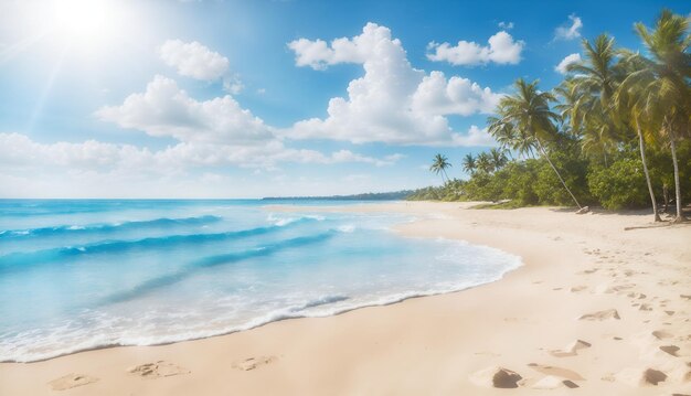 Fondo de playa de arena con mar azul y cielo azul en verano