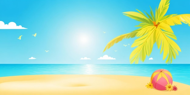 Fondo de playa con palmera y bola Ilustración vectorial