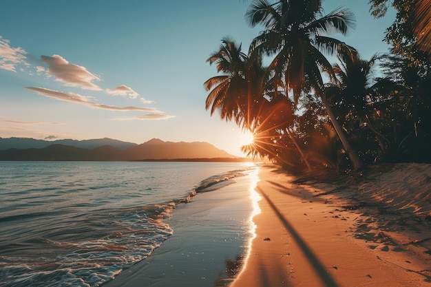 El fondo de la playa de palmeras del paraíso tropical