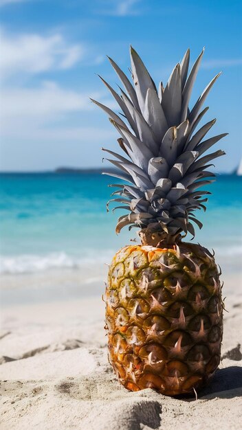 Fondo de playa con piña y espacio de copia